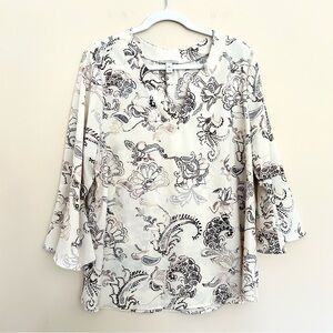 🔆Dana Buchman Women’s White Cream Paisley Floral V-Neck Tunic Top XL